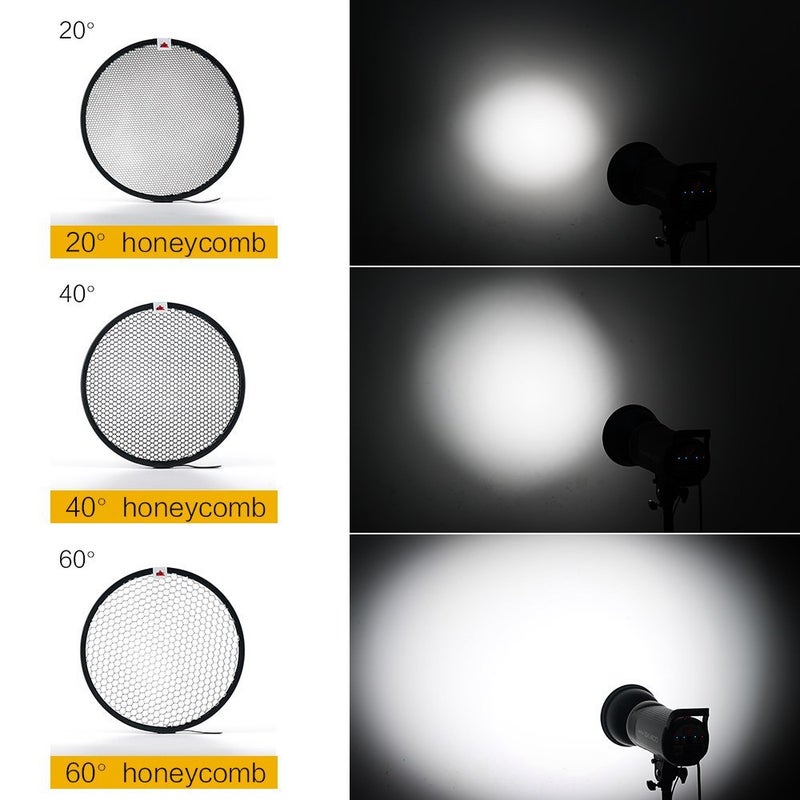 SUPON 7" Standard Reflector Lamp Shade Dish Diffuser with 20Â° /40Â°/ 60Â° Honeycomb Grid White Soft Cloth for Bowens Mount Studio Strobe Flash Light Speedlite - Image 3